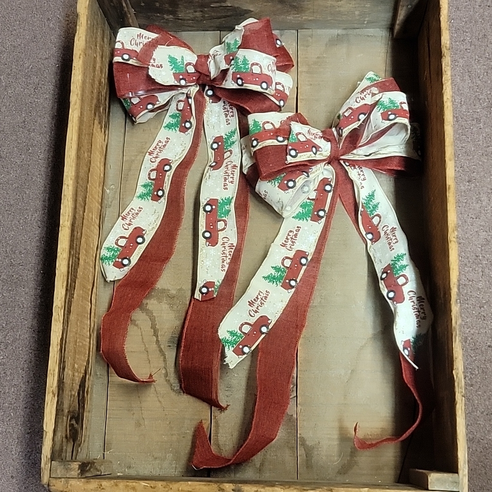 2 Christmas red truck decorative bow